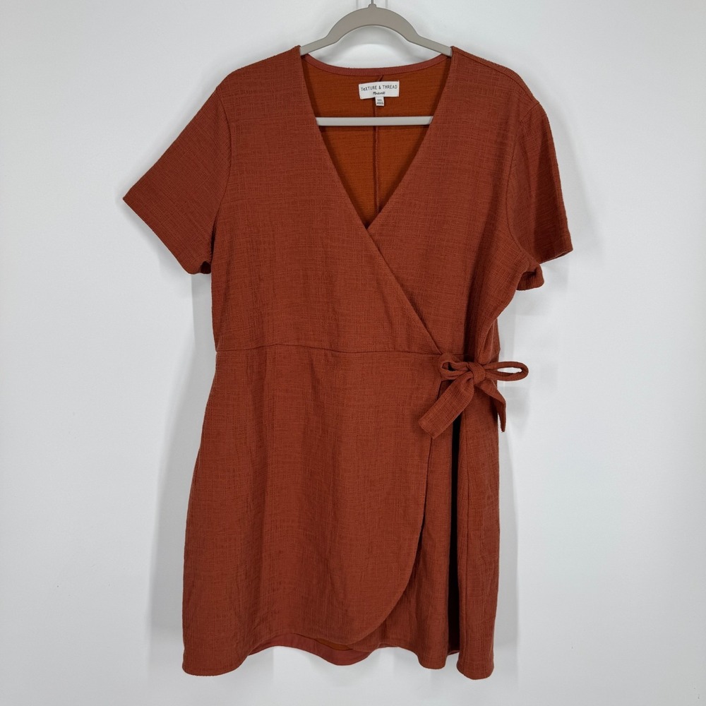 Madewell Texture & Thread Womens XXL Rust Short Sleeve Side Tie Mini Dress